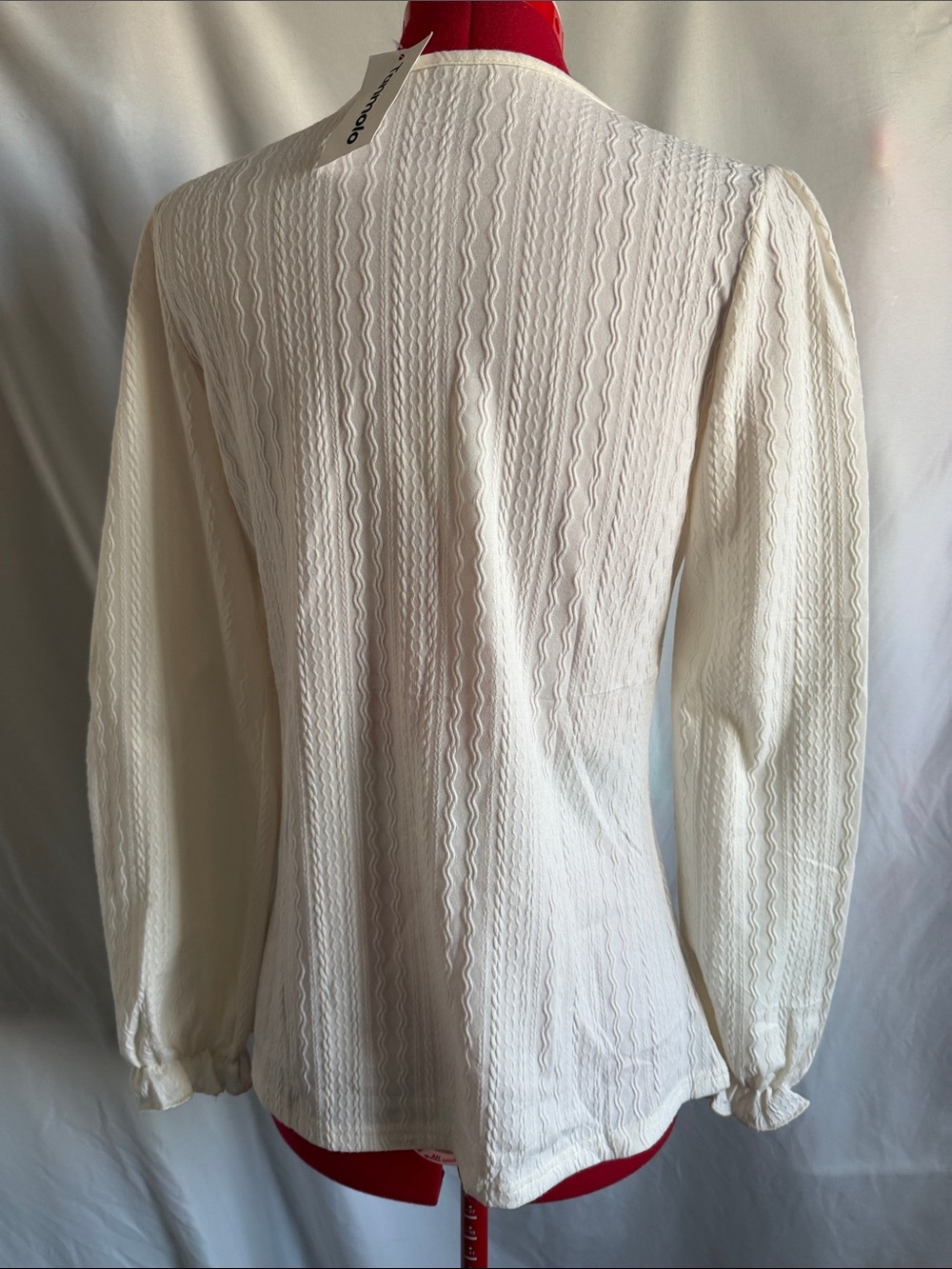 Women's Cream V-Neck Textured Long Sleeve Blouse SM131 - Picture 3 of 5
